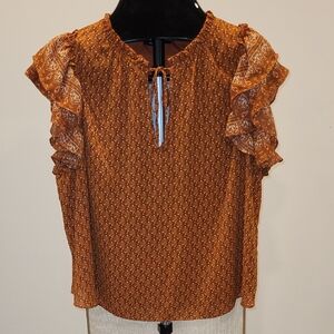 #73 BCBG Rust Orange Blouse with Ruffle Sleeves New with tags !